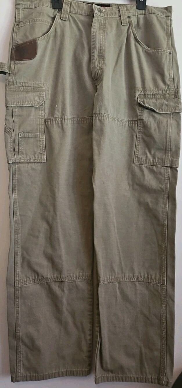 Wrangler RIGGS Workwear Carpenter Jeans 38x34 Khaki Heavyweight Cotton Work